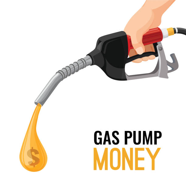 Gas, gasoline pump money concept. Cost for fuel. Vector Gas, gasoline pump money concept. Cost for fuel. Vector illustration gas pump hand stock illustrations