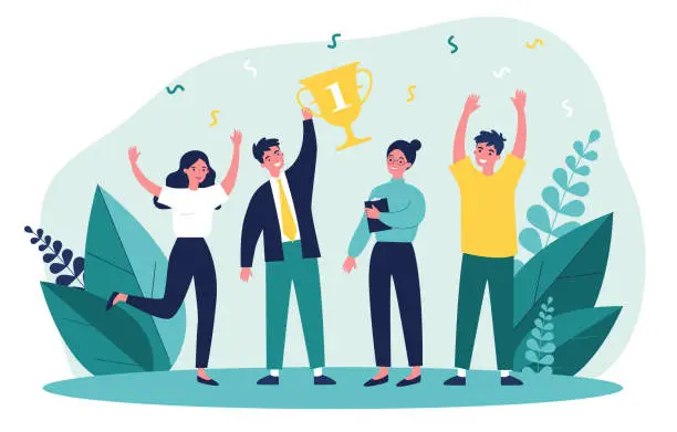 Vector illustration of Happy business team winning prize
