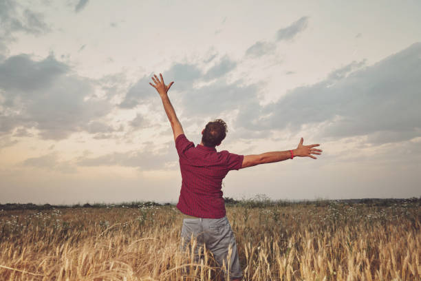 istock Man enjoying in wheat field. Nature concept. 1221451739