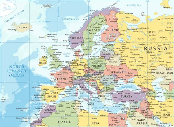 Vector illustration of Europe Map - Color Vector Illustration