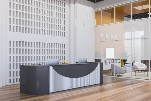 istock White office reception desk and waiting room 1221455110