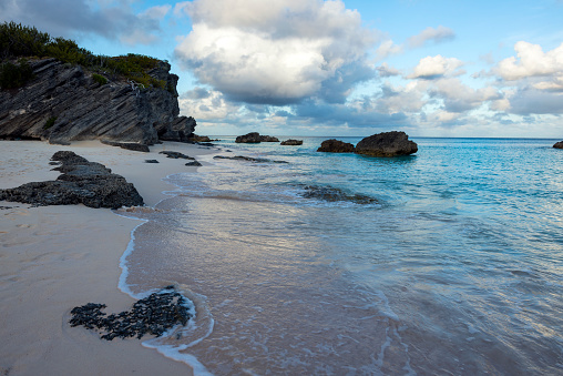 Empty and beautiful beach on the Atlantic Ocean at Horseshoe Bay, Bermuda