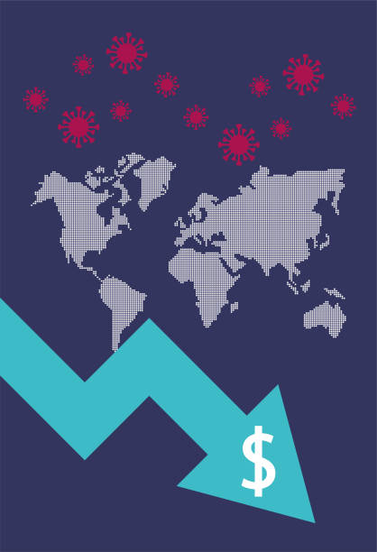 istock economy and covid19 statistics with arrows in earth maps 1221458442