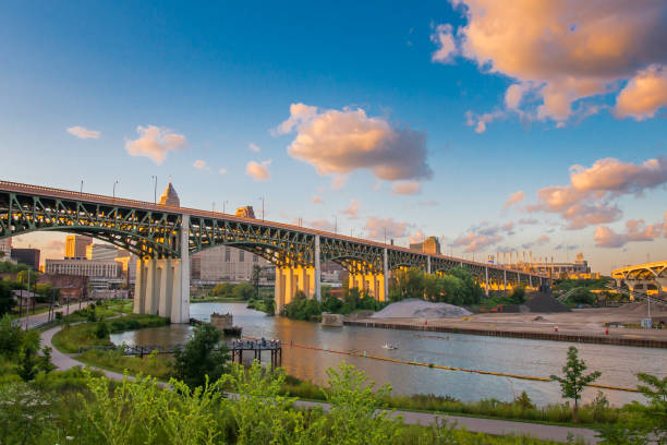 Cuyahoga River at Sunset stock photo
