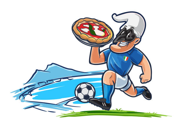 pulcinella napoli pizza teslim eder ve futbol oynar - napoli stock illustrations