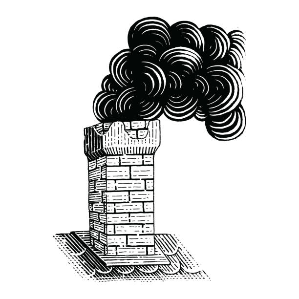 Vintage Chimney hand drawing engraving illustration black and white clip art isolated on white background Vintage Chimney hand drawing engraving illustration black and white clip art isolated on white background smoke stack stock illustrations