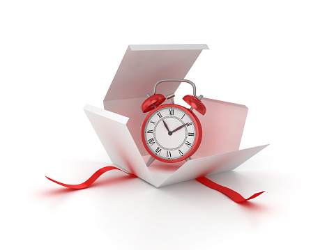 Gift Box with Alarm Clock - 3D Rendering