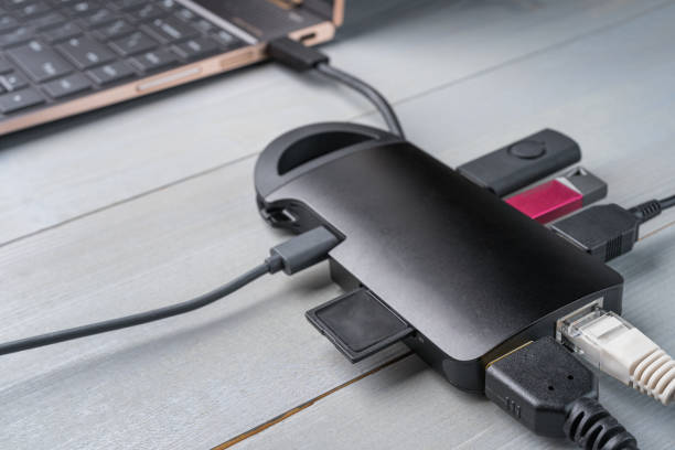istock USB Type C adapter or hub connected to the laptop. 1221467332