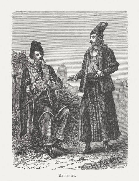 istock Armenian men in traditional clothing, wood engraving, published in 1893 1221473301