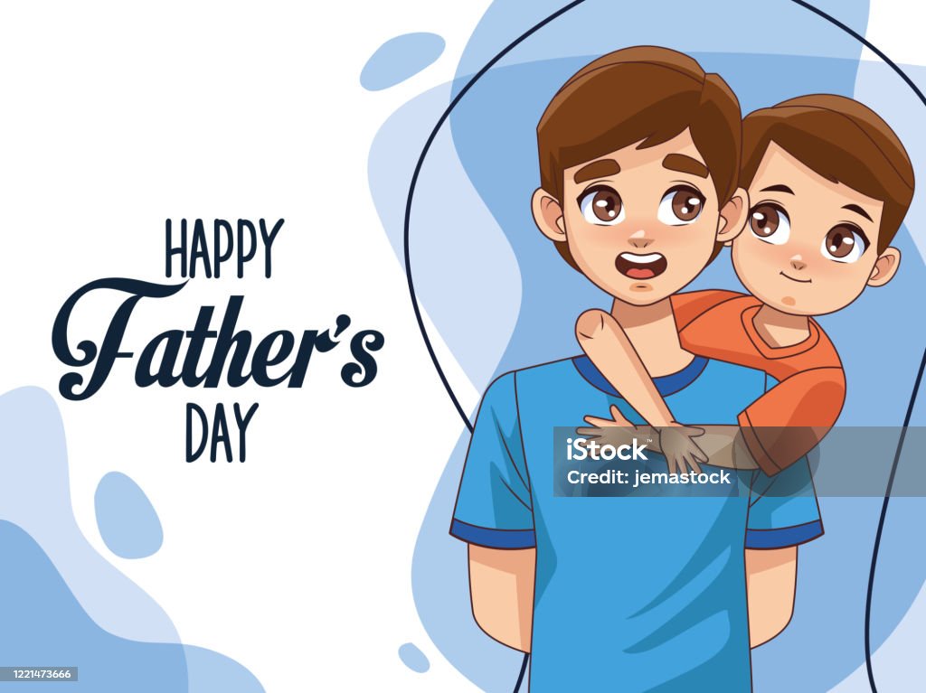 Fathers Day Card With Dad Carrying Son And Lettering Stock Illustration -  Download Image Now - iStock