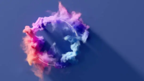 Colorful smoke flowing around a glowing ring