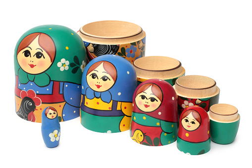 Russian traditional nesting dolls (matreshka) on white background