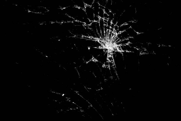 istock Broken glass - white lines on black background, design element. Broken glass smartphone 1221476602