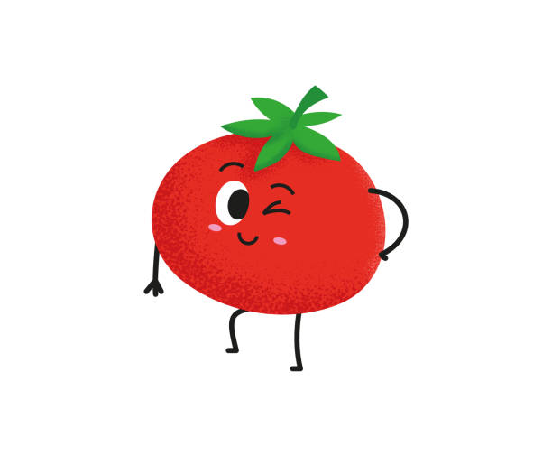 Cute tomato character design. Happy vegetable vector illustration. Cartoon tomato flat design for children books. Green food, can be used in restaurant menu, cooking books and organic farm label Cute tomato character design. Happy vegetable vector illustration. Cartoon tomato flat design for children books. Green food, can be used in restaurant menu, cooking books and organic farm label tomato face stock illustrations