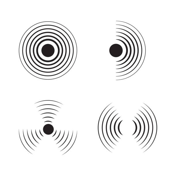 значок вектора сигнального сигнала sonar. круглый пульс, звуковая частота. графическая энергия, радиальный знак импульса на изолированном фо� - oscillation stock illustrations
