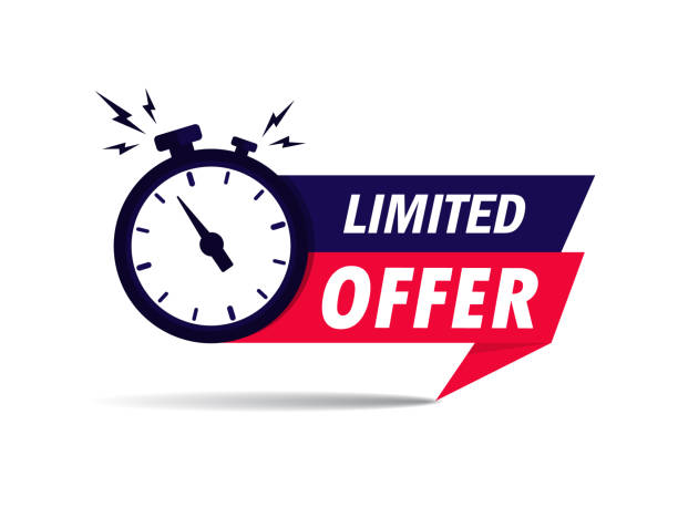 Limited offer icon with time countdown. Super promo label with alarm clock and word. Last offer banner for sale promotion. Red flat sticker hurry deal. Auction tag. Last minute chance stamp. vector. Limited offer icon with time countdown. Super promo label with alarm clock and word. Last offer banner for sale promotion. Red flat sticker hurry deal. Auction tag. Last minute chance stamp. vector last stock illustrations