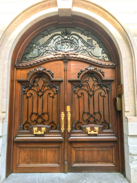 istock Antique vintage door with metal handle. 1221477874