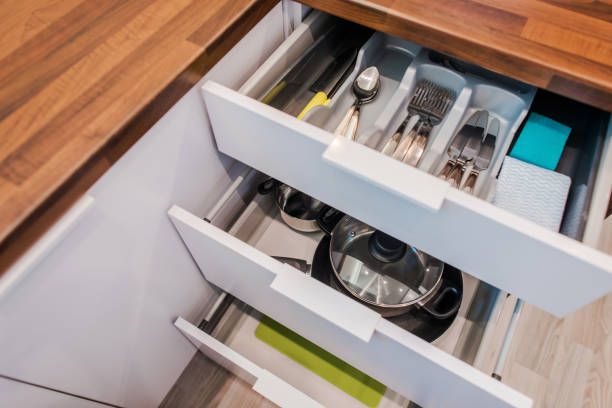 istock Kitchen Drawers With Convenient Compartments For Cooking Gadgets. 1221478054