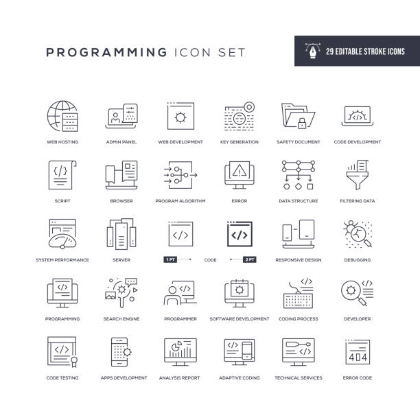 Programming Editable Stroke Line Icons 29 Programming Icons - Editable Stroke - Easy to edit and customize - You can easily customize the stroke with application icon stock illustrations