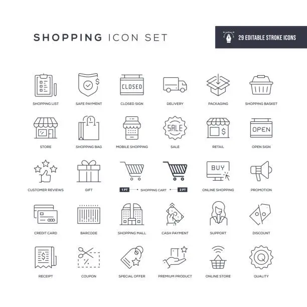 Vector illustration of Shopping Editable Stroke Line Icons