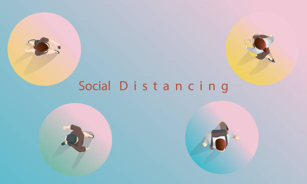 istock Social Distancing, People keeping distance for infection risk and disease, top view 1221481014