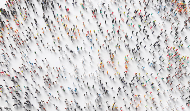 Hundreds of people walking in one direction. Hundreds of people walking in one direction. Society and diverse world. Conceptual 3D illustration abundance stock pictures, royalty-free photos & images
