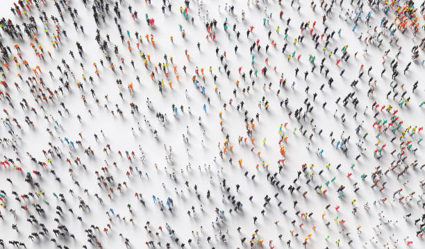 Hundreds of people walking in one direction. Hundreds of people walking in one direction. Society and diverse world. Conceptual 3D illustration Abundance stock pictures, royalty-free photos & images