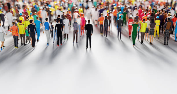 istock Businessman following crowd of people. Low poly style. 1221481284