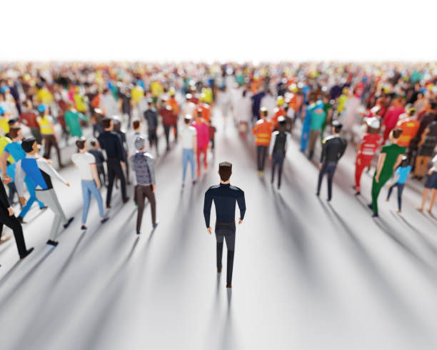 istock Businessman following crowd of people. Low poly style. 1221481291