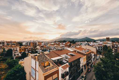 Pineda de Mar, Spain,Catalunya - August, 18, 2019: roofs of houses