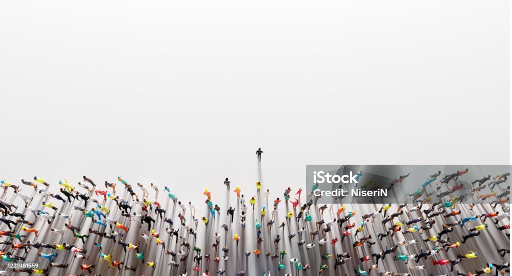 Businessman leader leading a large group of people. Businessman leader leading a large group of people. Low poly style. Society and business world. Conceptual 3D illustration Leadership Stock Photo