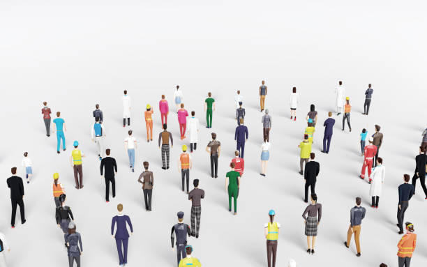 istock Group of people walking in one direction. 1221482606