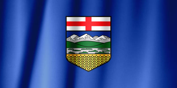 istock Realistic flag of Alberta on the wavy surface of fabric 1221483728