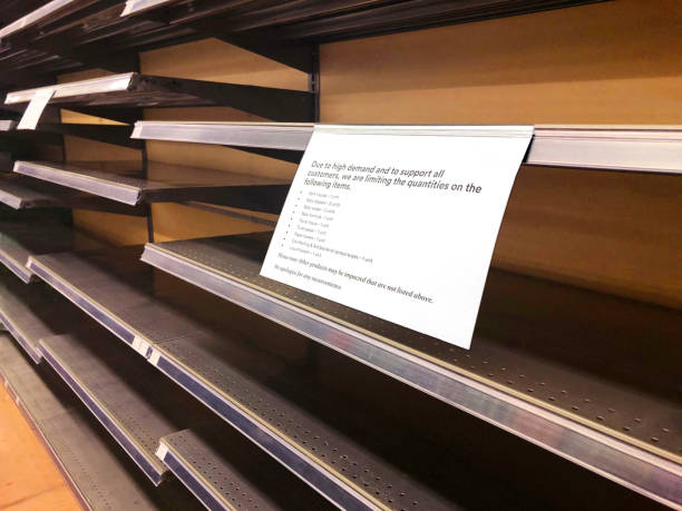 istock Empty shelf in grocery store concept coronavirus panic 1221486271