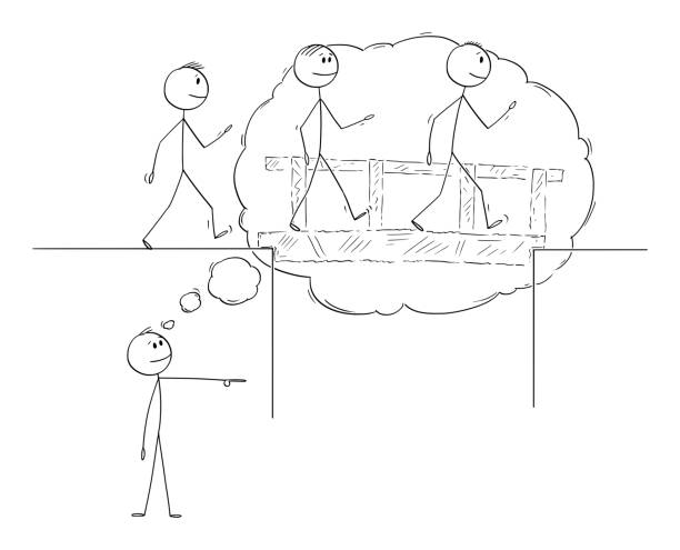 istock Vector Cartoon Illustration of Visionary Manager Leader Imaging the Solution and Leading Business Team to Success. 1221487922
