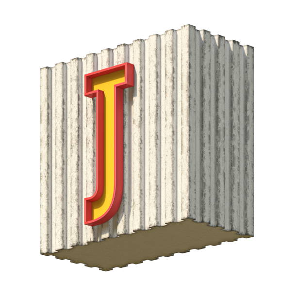 ヴィンテージコンクリート赤黄色のフォント文字j 3d - letter j alphabet metal three dimensional shape ストックフォトと画像