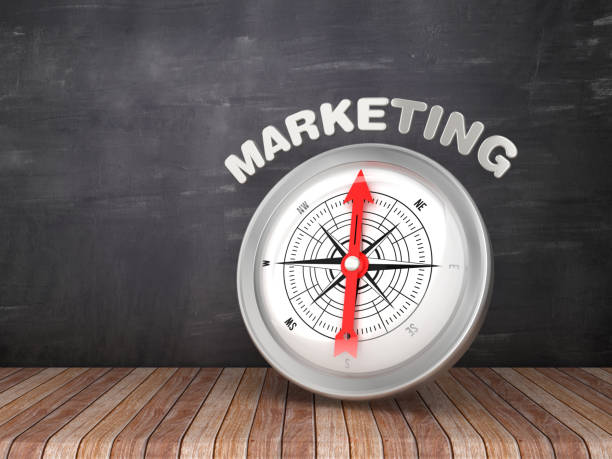 istock Compass with MARKETING Word on Chalkboard - 3D Rendering 1221491462