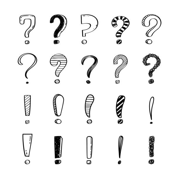 ilustrações de stock, clip art, desenhos animados e ícones de doodle sketch exclamation and question marks vector set, collection of hand drawn question mark and exclamation marks illustration - exclamation point