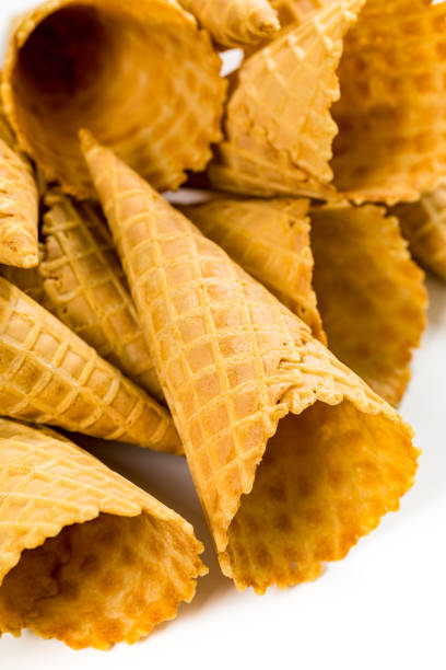 istock Waffle Ice Cream Cones on White Background. Cone Shaped Pastry. 1221492843