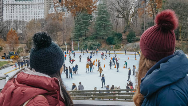 istock Two friends look over the ice rink at Central Park on a winters day 1221493911