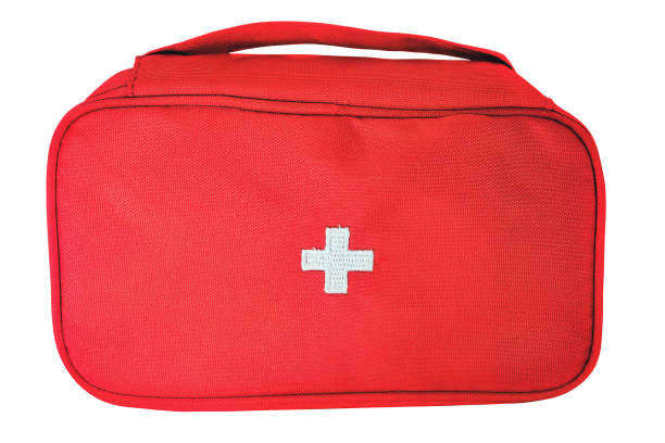istock Red medicine bag isolate on a white background close-up. 1221496640