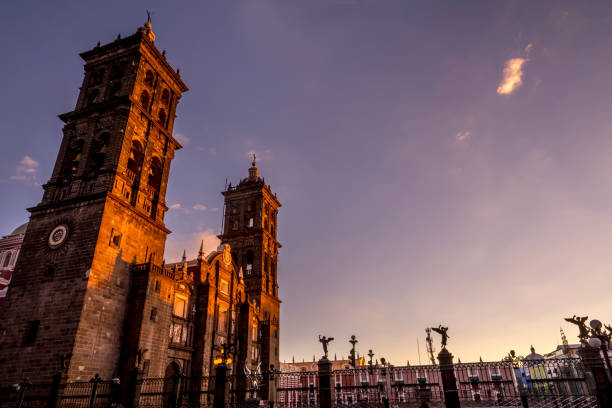 istock Towers Facade Angels Outside Sunset Puebla Cathedral Mexico 1221496653
