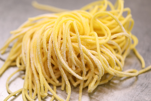 Fresh tagliatelle pasta in Rome Italy in Italy, Lazio, Rome