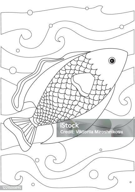 Ilustración de Página Para Colorear Con Un Pez Dorado Sobre Un Fondo Blanco Para Imprimir En Ilustración de Página Para Colorear Con Un Pez Dorado Sobre Un Fondo Blanco Para Imprimir En