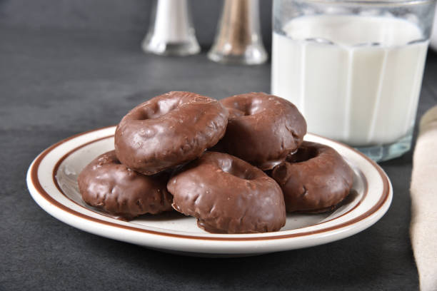 Chocolate donuts and a glass of milk