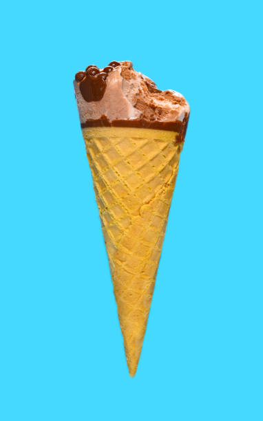 istock side view chocolate flavor ice cream cone with a bite on a blue background 1221504189