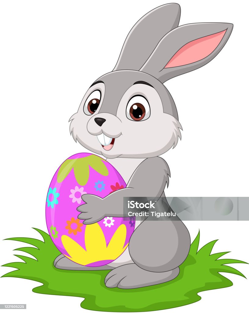 Hoạt Hình Con Thỏ Nhỏ Cầm Trứng Phục Sinh Trên Cỏ Hình minh họa ...