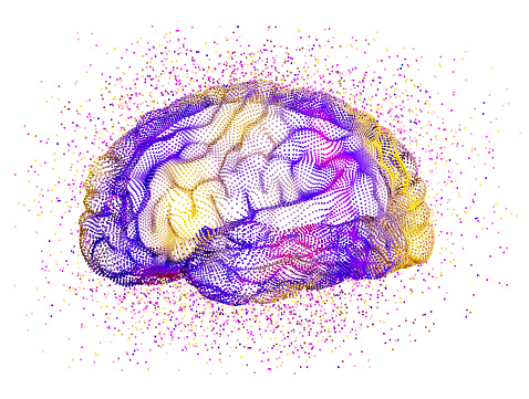 Abstract human brain with colorful dots, 3d render