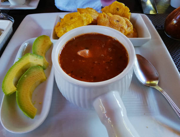 istock Dominican mondongo stew with fried plantains and avocado 1221506761