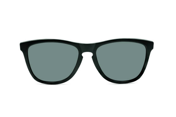 istock Front view of Cool sunglasses black plastic frame with lens isolated on white background with clipping path. Accessory for wearing fashion protection sunlight. Tropical summer vacation concept. 1221510788